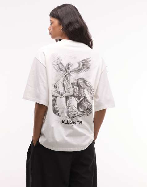 AllSaints Seraph Amelie T-Shirt mit kurzen Ärmeln, Grafiklogo und Rückendruck in Weiß - view 1