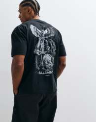 AllSaints Seraph short sleeve graphic logo t-shirt with back print in washed black