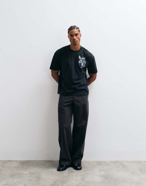 AllSaints Seraph short sleeve graphic logo t-shirt with back print in washed black, 5 of 5