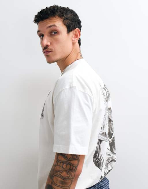 AllSaints Seraph short sleeve graphic logo t-shirt with back print in white, 5 of 5