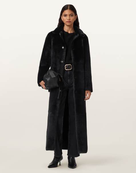 AllSaints – Serra – Jacke aus Lammfell in Schwarz - view 1