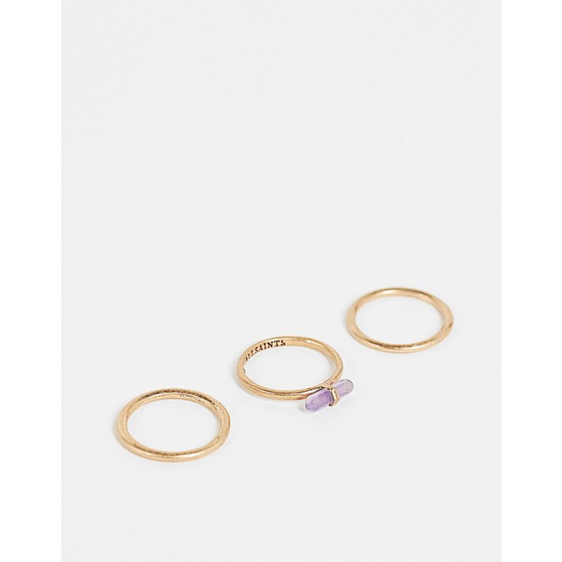  Donna AllSaints - Set di 3 anelli color oro con ametista