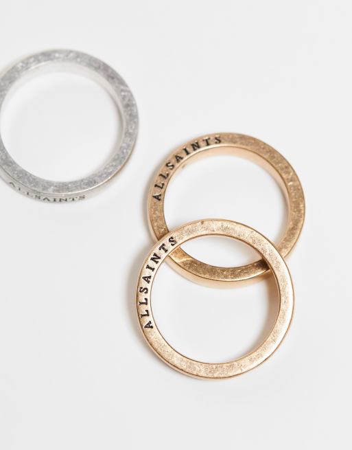 AllSaints - Set van 3 ringen met verschillende kleuren in goud en zilver, 2 van 4