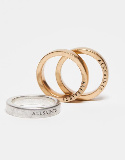 AllSaints - Set van 3 ringen met verschillende kleuren in goud en zilver, 4 van 4