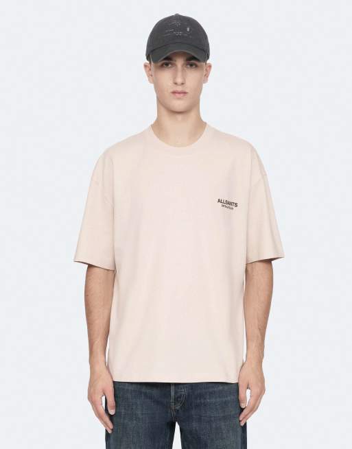 AllSaints Shadow Kurzarmshirt mit Rundhalsausschnitt in Taupeweiß, 4 von 6