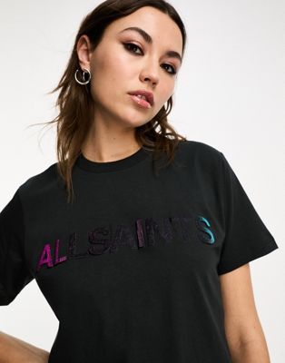 AllSaints - Shadow - T-shirt coupe boyfriend à logo - Noir | ASOS