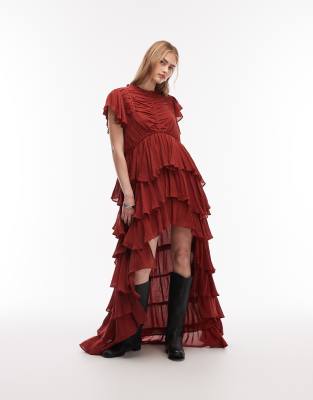 AllSaints - Shaela - Maxikleid in Orange mit Rüschen