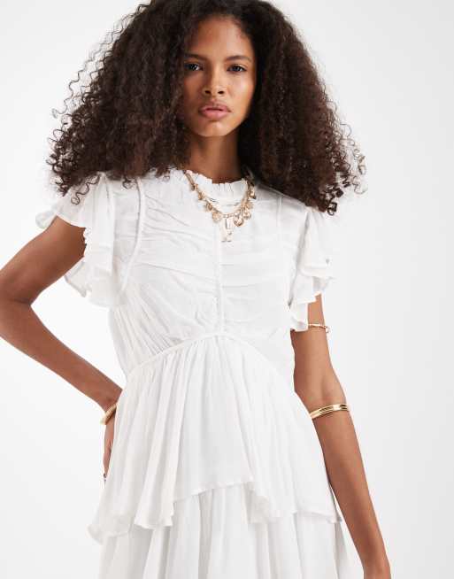 AllSaints shaela ruffle maxi dress in white, 2 of 4