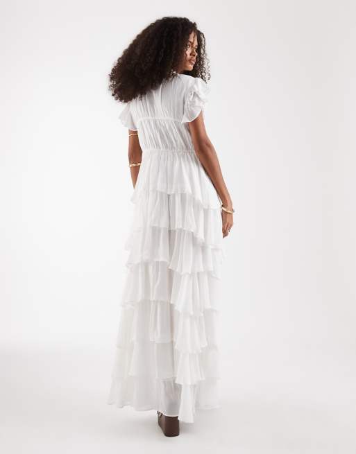 AllSaints shaela ruffle maxi dress in white, 4 of 4