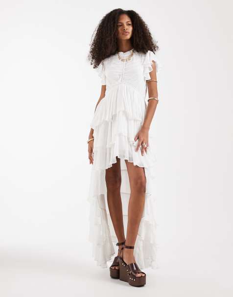 AllSaints - Shaela - Vestito lungo bianco con volant - view 1