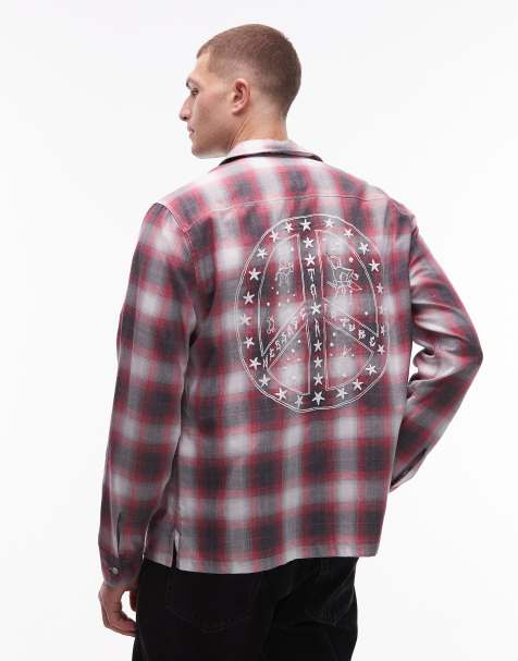Allsaints Shams graphic long sleeve check shirt in red - RED - RED - view 1