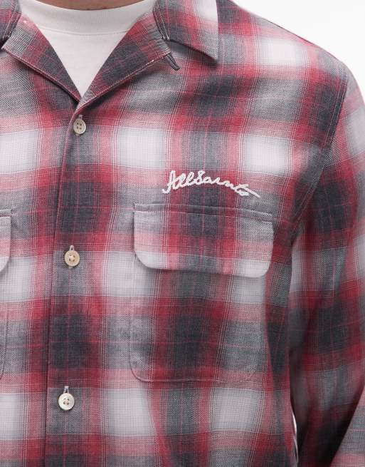 AllSaints – Shams – Langärmliges Hemd in rot kariert mit Grafik, 5 von 5