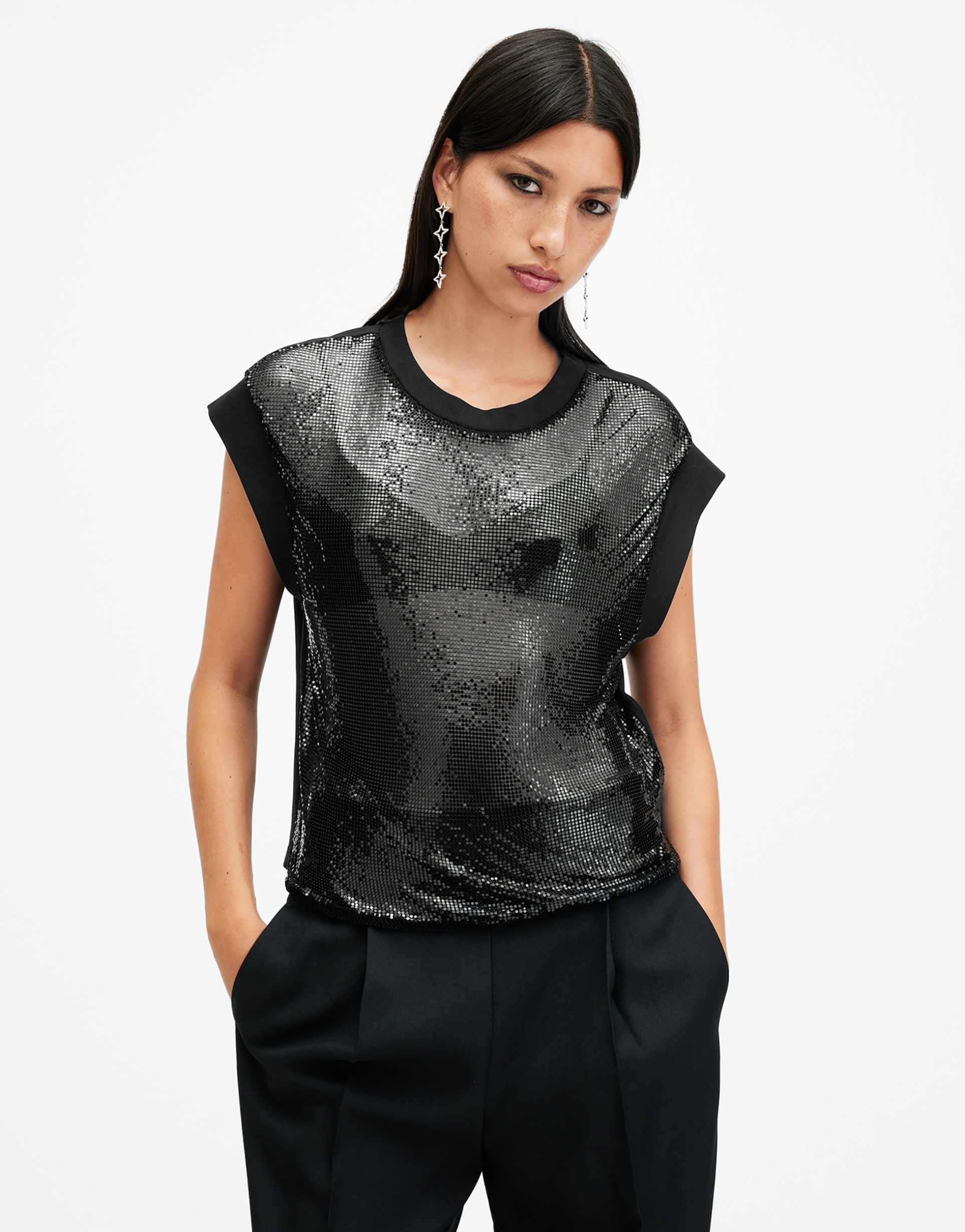 allsaints shane top in black