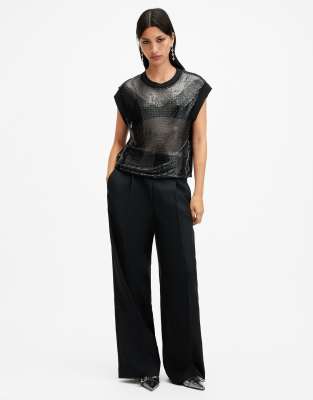Allsaints Shane Mixed Media Chainmail Top In Black