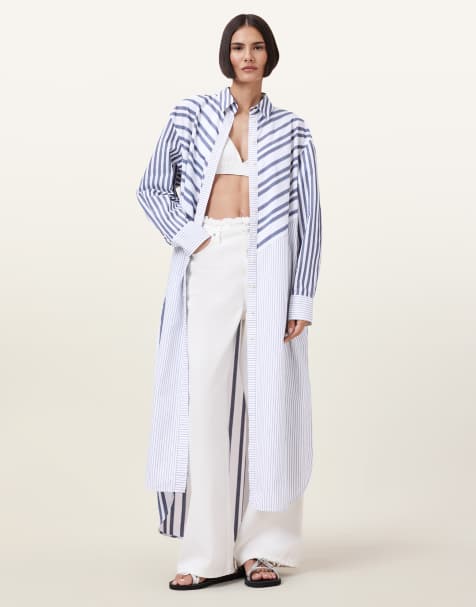 AllSaints – Shannon – Hemdblusenkleid in Weiß/Blau - view 1