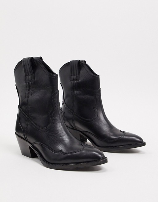 AllSaints shira leather western boots in black