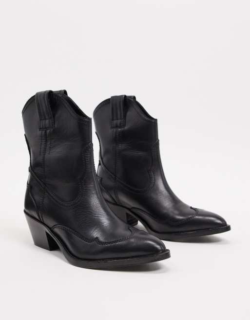 allsaints brigade leather biker boots in black