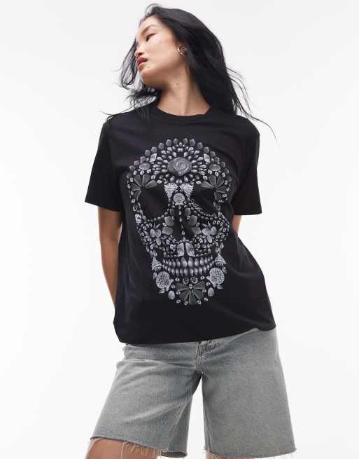 AllSaints Shkull boyfriend tee in black