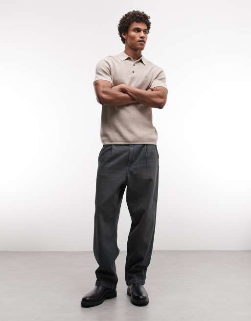 AllSaints short sleeve knitted polo in grey, 2 of 5