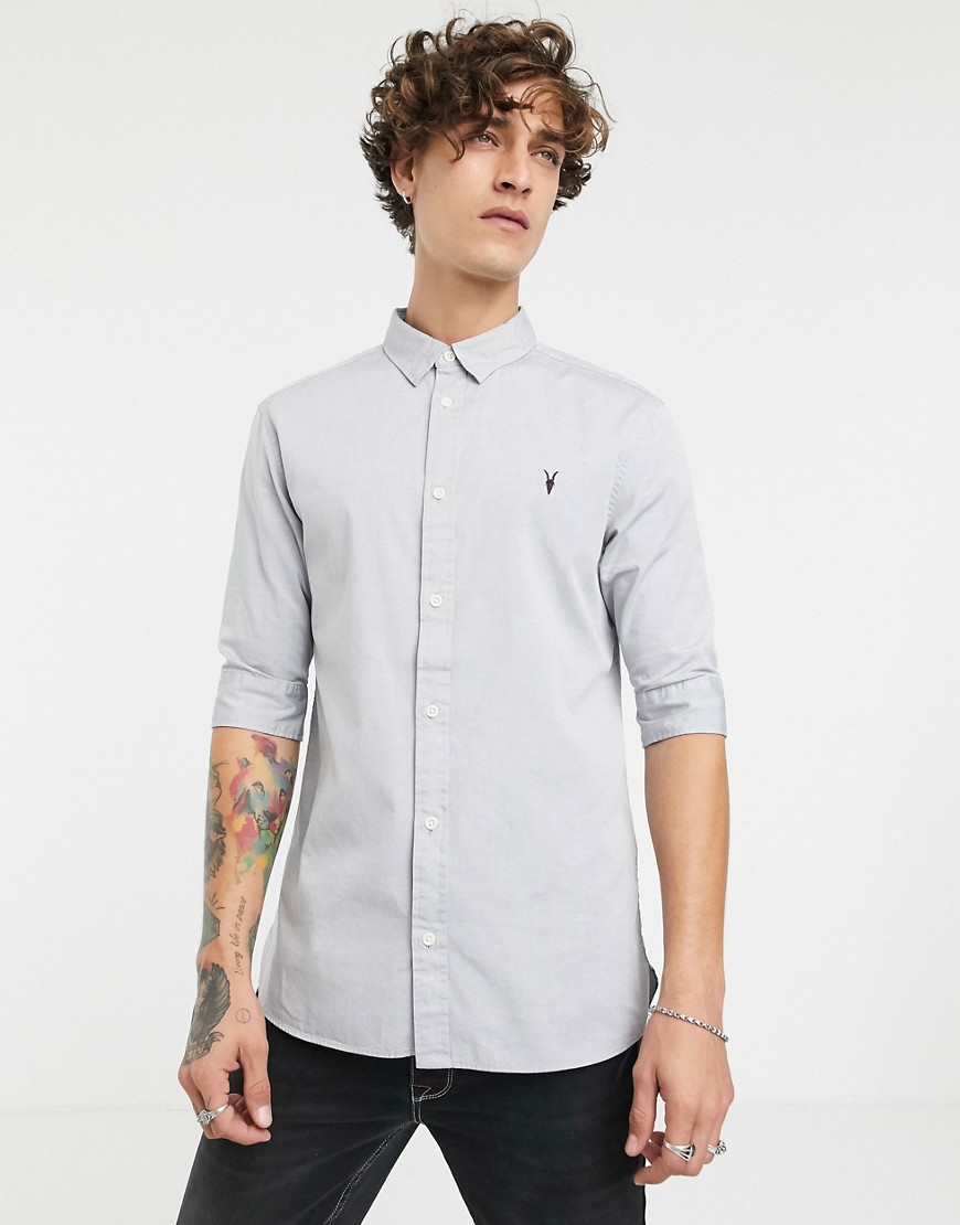 Allsaints Short Sleeve Poplin Shirt In Light Gray