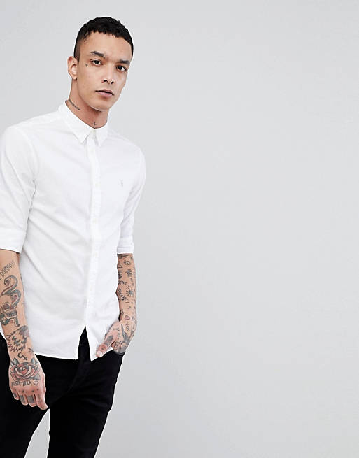 AllSaints short sleeve shirt in white with logo