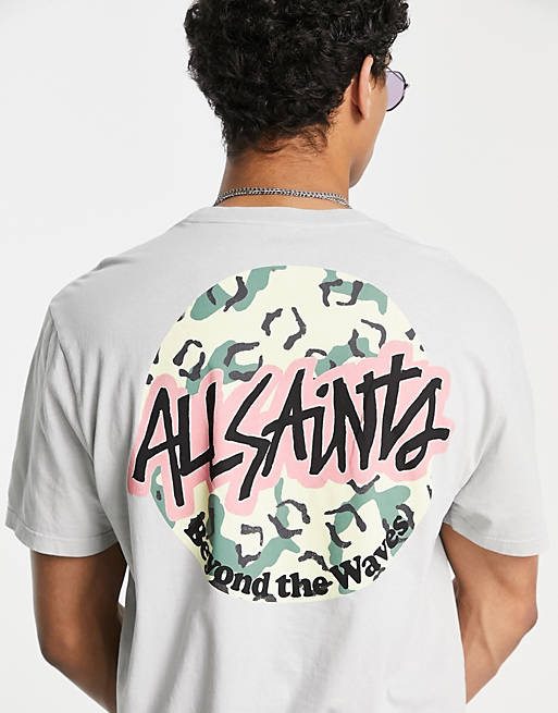 AllSaints shredder t-shirt with back print in sage | ASOS