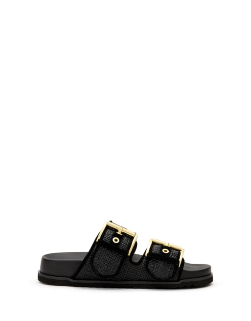 AllSaints – Sian – Bast-Sandalen in Schwarz