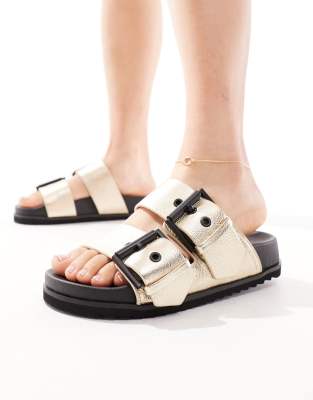 AllSaints - Sian - Ledersandalen in Metallic-Gold mit dicker Sohle-Goldfarben