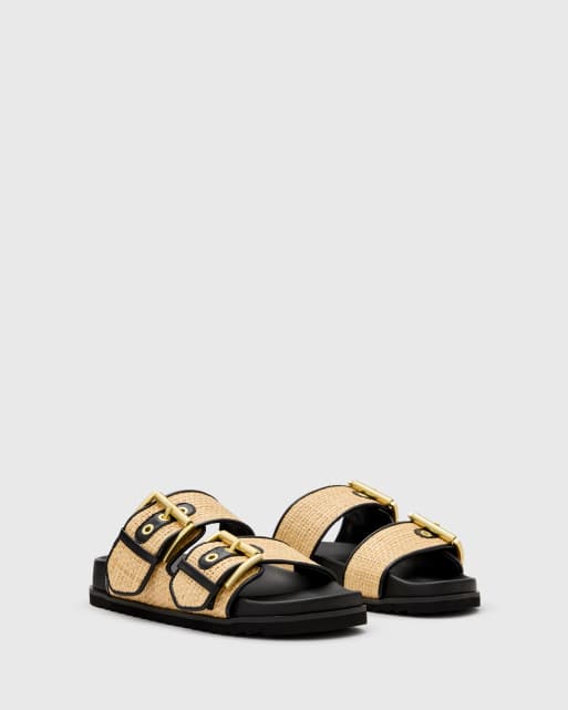 AllSaints Sian raffia/leather sandals in black and neutral, 4 of 4