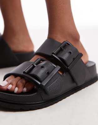 Allsaints Sian Leather Buckle Sandals In Black
