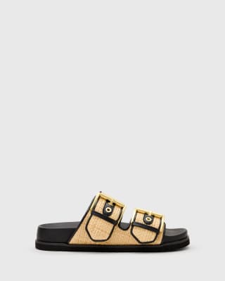 AllSaints - Sian - Sandalen aus Bast und Leder in Schwarz und Naturton-Neutral