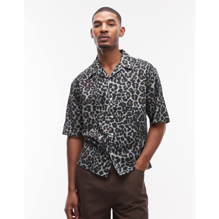 AllSaints Silesia short sleeve leopard print shirt in grey | ASOS