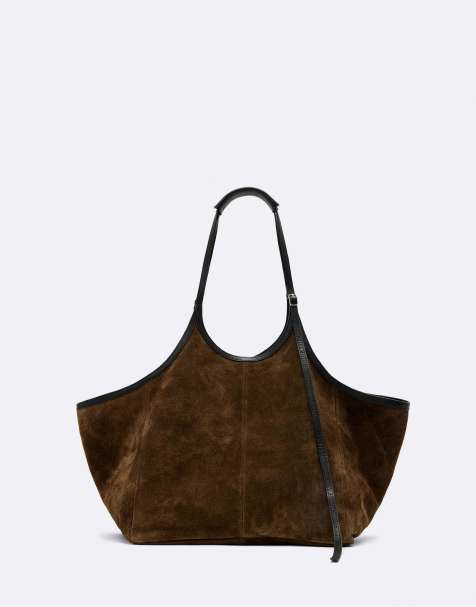 AllSaints Siloh suède e/w tote in donker kaki groen - view 1