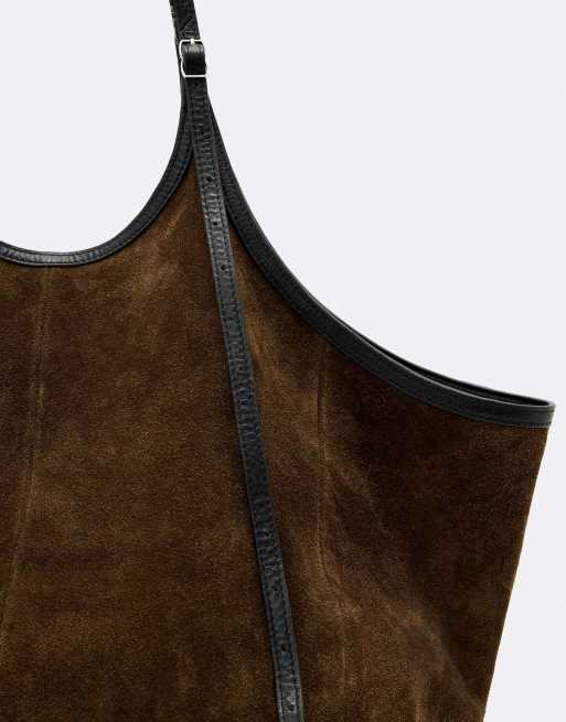 AllSaints Siloh suède e/w tote in donker kaki groen, 2 van 4