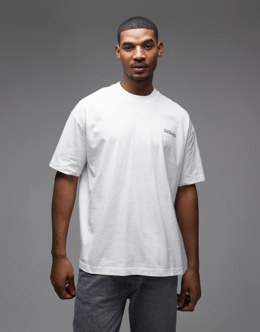 AllSaints Skelly short sleeve graphic logo t-shirt with back print in white, 3 of 5