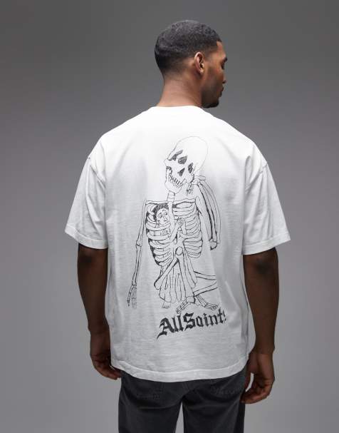 AllSaints – Skelly – Vit t-shirt med korta ärmar, logga och tryck baktill - view 1