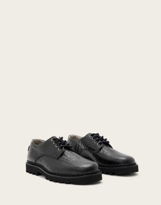 AllSaints – Skiff – Derby-Schuhe in genarbtem Schwarz