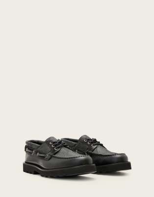 AllSaints Skiff kace up leather boat shoe in black