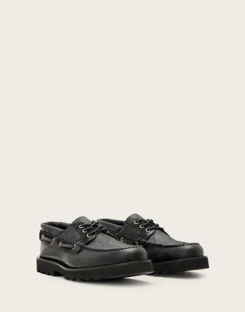 AllSaints Skiff lace up leather boat shoes in black - view 1