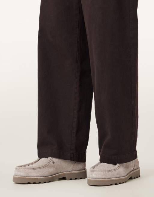 AllSaints Skiff lace up leather boat shoes in brown cow, 4 of 4