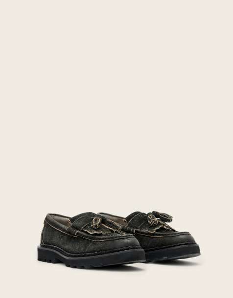 AllSaints – Skiff – Loafer in Anthrazitgrau mit Quasten - view 1