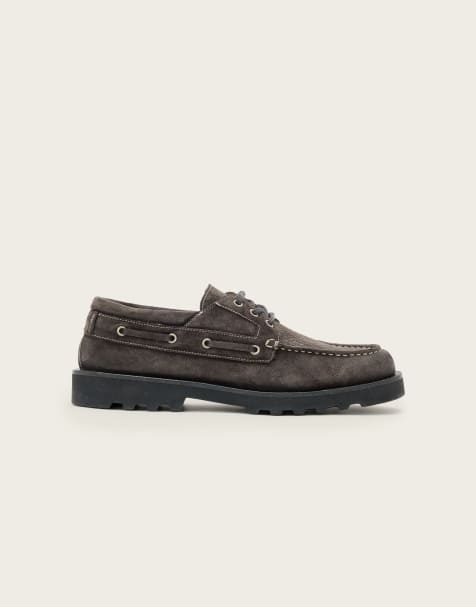 AllSaints – Skiff – Szare sznurowane fakturowane buty chukka - view 1