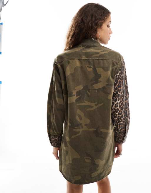 AllSaints - Skjortejakke-kjole med blandet camouflage-print, 4 af 4
