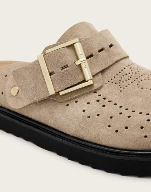 AllSaints - Skye - Sandfarvede mules i ruskind med spænde, 3 af 6
