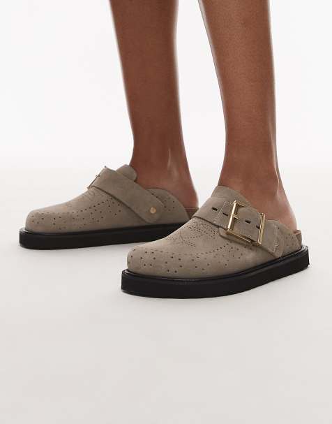 AllSaints Skye western suede mules in sand - view 1
