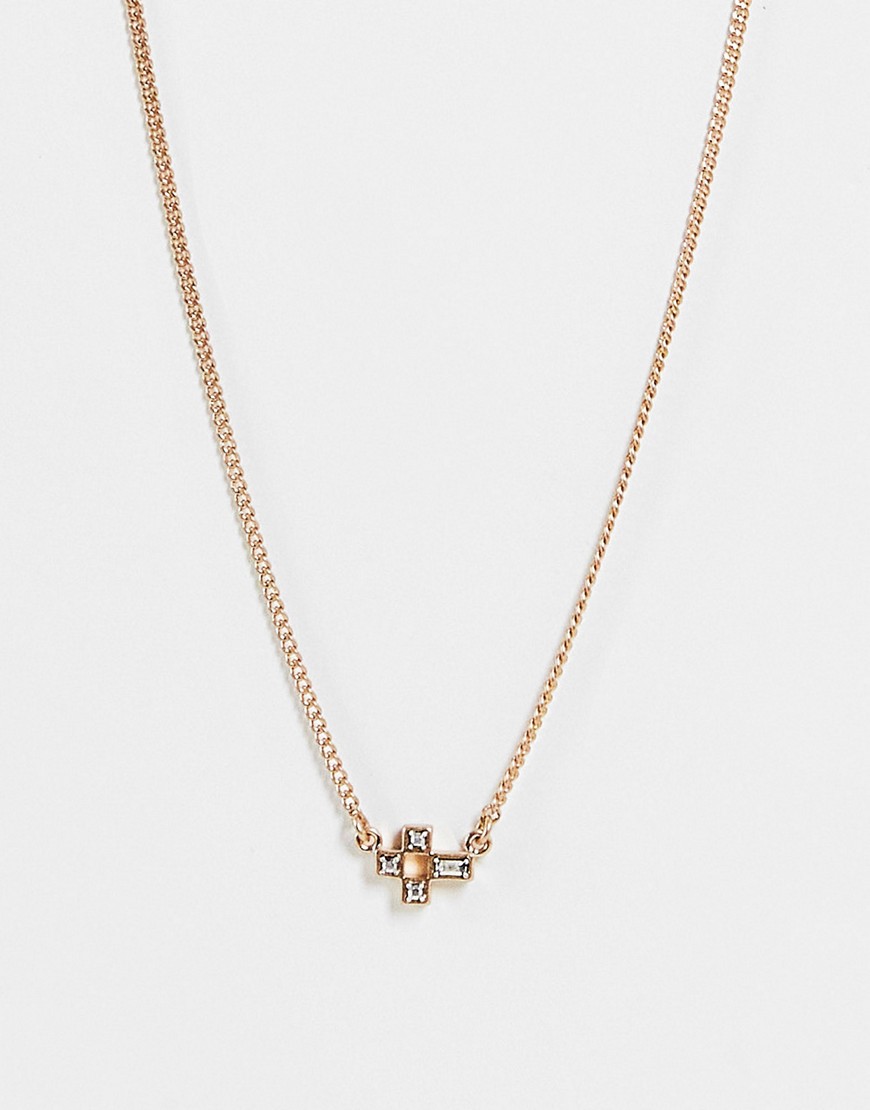 AllSaints small cross pendent necklace in brass-Gold