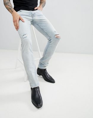 AllSaints - Smaltoelopende jeans met scheuren in acid wassing-Blauw