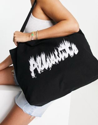 AllSaints smudge logo tote bag in acid wash black | ASOS