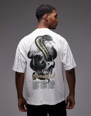 AllSaints snake skull graphic tee in chalk-White