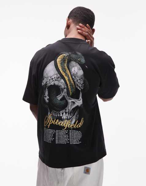 AllSaints snake skull graphic tee in washed black